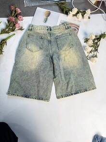 Women Casual Denim Capris Wide Leg Zipper Jeans Non-Stretch For Summer Outfits - Blue - View 8