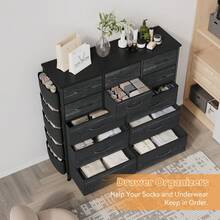 Cómoda de 12 cajones para recámara, Cambiador de Tela y cajones con Bolsillos Laterales, cómoda para clóset, Sala de Estar, clóset, Pasillo - Negro - Ver 7