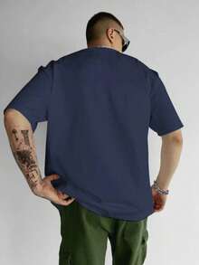 Plus Size Men's 100% Cotton Graphic Tee, Crew Neck Short Sleeve Casual T-Shirt With Retro Car Portrait Design, Vintage Streetwear, Comfortable Soft & Breathable For Summer, Regular Fit, Durable Fabric,Ideal Gifts For Men - 藏蓝色 - 查看 2