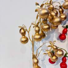 1件中式仿真葫芦枝，喜庆泡沫水果枝，适用于中国新年、乔迁、客厅、玄关装饰，寓意吉祥，节日花卉摆设配件 - 金色 - 查看 2