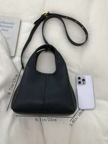 1 chiếc túi xách nữ thời trang màu đen bằng da PU, kiểu dáng tối giản cổ điển với khoen kim loại, thích hợp sử dụng hàng ngày, đi mua sắm, làm quà tặng, dự đám cưới. - màu đen - Xem 2