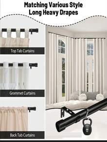 1pc Black Curtain Rod Set With Brackets, Adjustable Length, Metal Curtain Rod Set, Easy Installation Brackets, Modern Minimalist Decor Style, Matte Black Design, Suitable For Sheer Bathroom Curtains - Multicolor - View 5