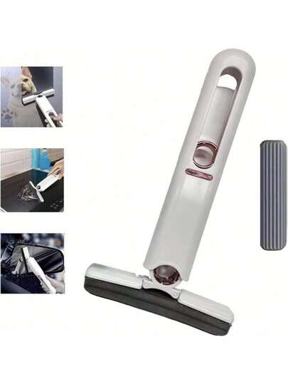 1pc Mini Mop, Lightweight And Convenient, Space-Saving, Thorough Cleaning, Easy To Clean, Mini Self-Cleaning Squeeze Mop, Powerful Absorbency Without Holding, Wet And Dry Use, Replaceable Mop Head, Reusable, Suitable For Desktops, Kitchen Stoves, Bathroom Sinks, Floor Cleaning, Best Cleaning Assistant