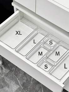 Bộ 10/8/4/1 hộp đựng đồ trang điểm bằng nhựa trong suốt, hộp đựng mỹ phẩm trang điểm, hộp chia ngăn kéo bàn làm việc trang nhã, thích hợp cho nhà bếp, phòng ngủ, phòng tắm, văn phòng - đựng mỹ phẩm, trang sức, dụng cụ nhỏ. - Trong sáng - Xem 1