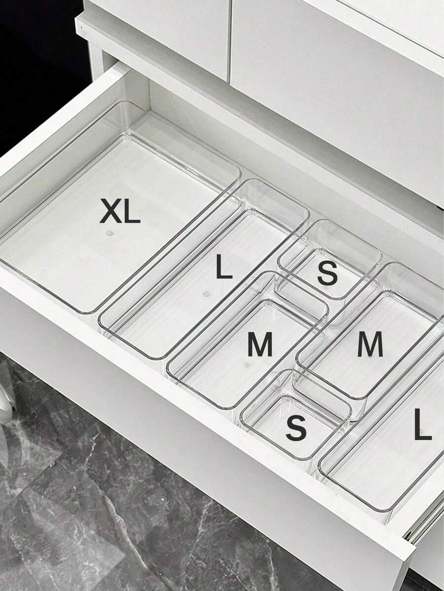 Bộ 10/8/4/1 hộp đựng đồ trang điểm bằng nhựa trong suốt, hộp đựng mỹ phẩm trang điểm, hộp chia ngăn kéo bàn làm việc trang nhã, thích hợp cho nhà bếp, phòng ngủ, phòng tắm, văn phòng - đựng mỹ phẩm, trang sức, dụng cụ nhỏ. - Trong sáng - Xem 1