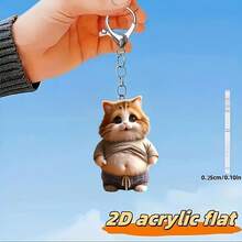 1pc Funny Kung Fu Cat Acrylic Printed Keychain, Bag Charm, Gift For Pet Lovers & Kids - Mischievous Cat - View 8