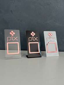 Placa Pix Pagamento Qr code de Mesa Balção - Acrílico - Cristal com Prata - Visão 4