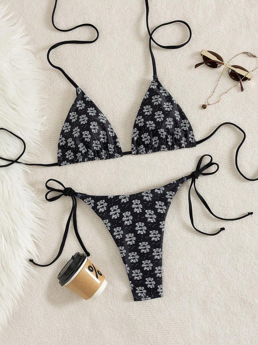 Bộ bikini nữ mới, đồ bơi gợi cảm thắt nút phía sau, thích hợp cho bãi biển, khu nghỉ dưỡng, sân khấu và các buổi hòa nhạc. - màu đen - Xem 1