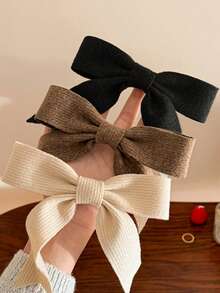 3pcs/1pc Women's Fabric Bow Brown/Black/White Hair Clips, Fashion Versatile High-End Elegant Simple Solid Color Hair Accessories Suitable For Daily Outing, Casual, Party, Commute, Vacation, Ponytail, Bun, Face Washing, Makeup, Outfit Matching - Multicolor - View 3