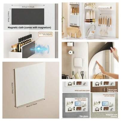 1 件装磁性布艺和磁性板贴纸 - 磁性白板收纳、搪瓷板磁铁、厨房磁性板贴纸、免钻孔壁挂式收纳、磁性收纳架、洞洞板替代品、壁挂式收纳架、厨房收纳、DIY 家居装饰 - 非常适合家庭厨师和租房者