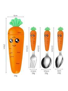 Carrot Shaped Plastic Handle Stainless Steel Cutlery Set. Creative Cartoon Carrot Tableware. - Multicolor - View 10