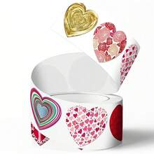 500pcs/Roll Heart-Shaped Self-Adhesive Stickers Suitable For Valentine's Day Sealing Red Luminous Gift Decoration - 彩色 - 查看 6