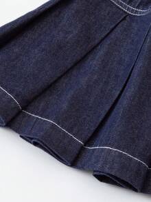 mini bala Girls Denim Pleated Skirt Soft Breathable Preppy Style Spring New