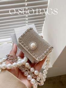 1pc Silver Mini Coin Purse With Pearl Chain Decor & Rhinestone Spring/Summer For Women Money Wallet Mini Wallet Purse Wallet Small Wallet Wristlet Wallet Coin Wallet - Multicolor - View 11