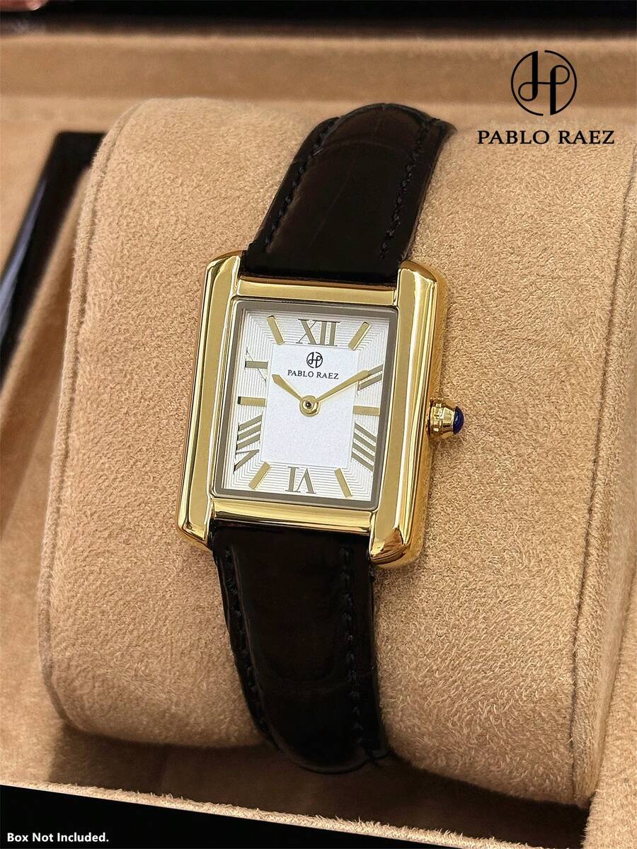 PABLO RAEZ 1pc 18K Gold Lady Watch Elegant Jewelry Dress Wristwatch Stainless Steel Vintage Rectangle Square Clocks Golden Color Non Tarnish Roman Bar Numeral Display Top Brand New AAA Glamorous Design Quartz Retro Female Accessories Watch For Lady - 均碼 - 查看 1