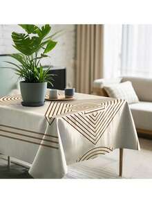 1pc Modern Minimalist Tablecloth, Polyester Fabric, Rectangular Nordic Printed, Fade-Resistant, Washable, Fashionable For Kitchen & Dining Table - Apricot - View 5