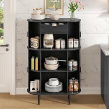 47.27" Fluted Storage Cabinet,  Narrow Sideboard Buffet, Console Cabinet With Sliding Doors - Black - View 3