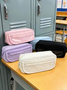Estuche de lápices de gran capacidad, hermoso y práctico, bolsa de almacenamiento de artículos de oficina, diseño simple y duradero, multifuncional, , primer día de escuela - Multicolor - Ver 4