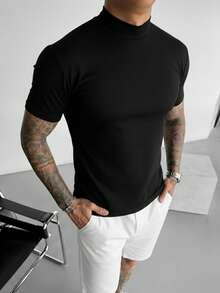 男士夏季时尚经典高领短袖T恤，适合夏季穿着 - 黑色 - 查看 3