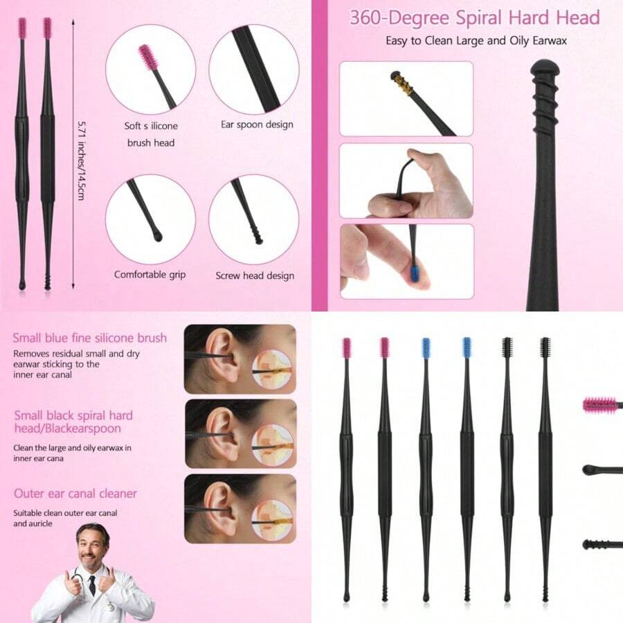 Q-Grips Ear Wax Removal-Spiral Ear Wax Removal Tool 6PCS Reusable Earwax Removal Kit  Ear Cleaner Ear Picker Flexible Double Sided Head Ear Wax Removal Kits For Olders Adult - 6 - 查看 1