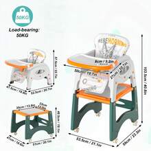 6-In-1 High Chair, Multifunctional High Chair With Double Removable Tray, Adjustable Dining Chair Design - Orange and White - View 2