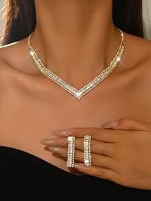 Exquisite Ladies Rhinestone Choker Necklace And Earrings Set - 961 Jewelry Set - View 16