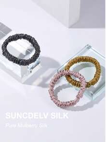 3件套100%纯真丝发圈套装，优雅简约风格，22姆米厚度，纯色发绳，高品质发圈，包含1厘米/2厘米/3厘米三种宽度，是节日礼物、马尾辫发圈、发绳、橡皮筋发圈的最佳选择。 - 彩色 - 查看 2