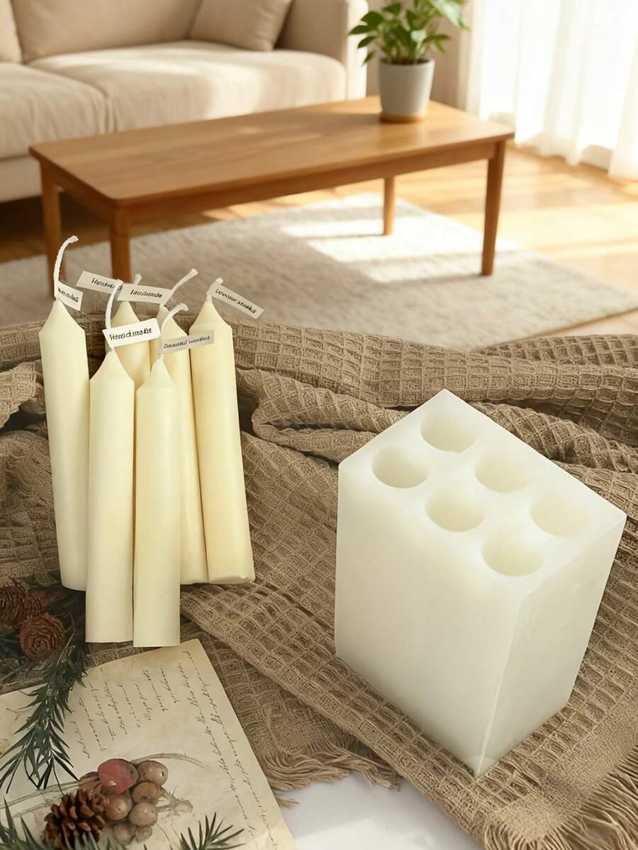 6 Cavity Cone & Cylinder Silicone Mold - Reusable For Holiday DIY Candle Making Supplies - White - View 1