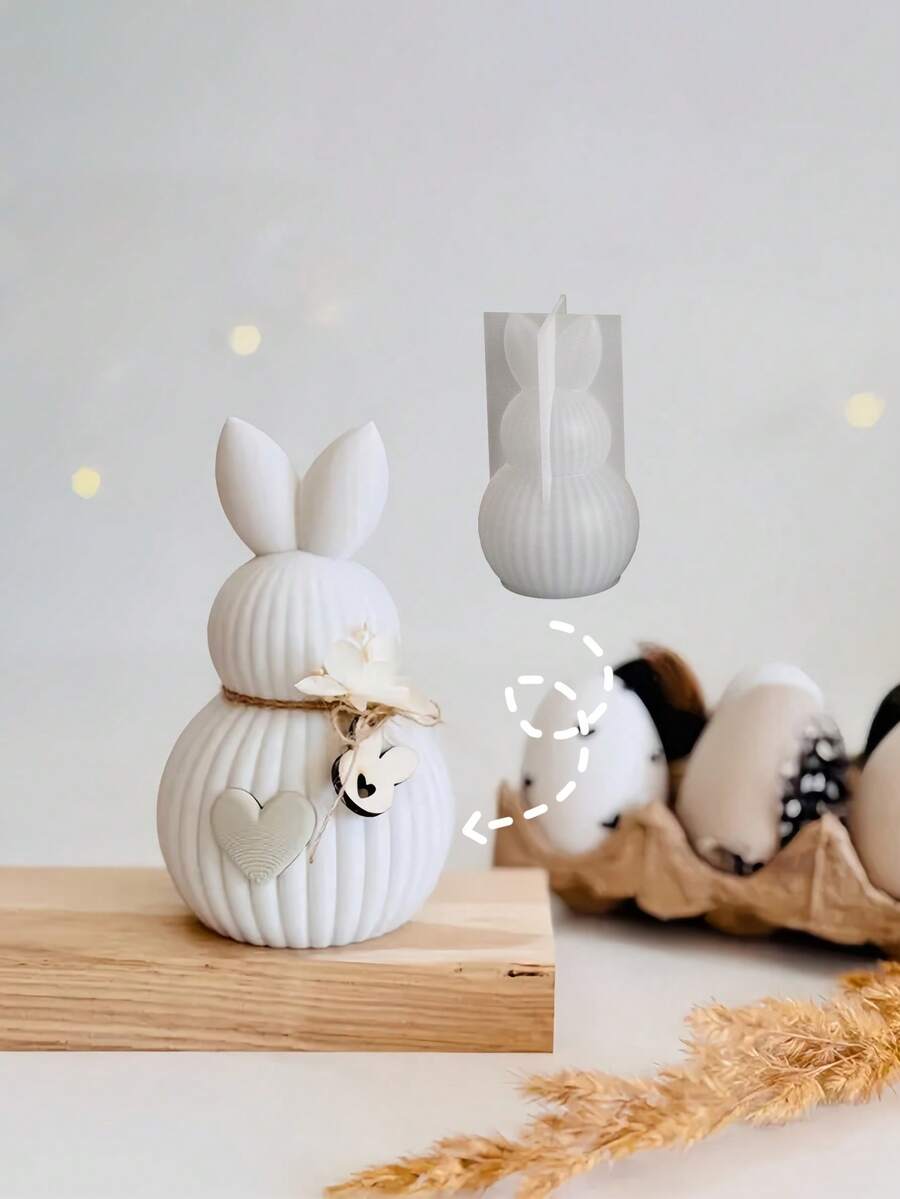 1pc/2pcs Striped Rabbit Silicone Mold, DIY Creative Easter Bunny Candle Wax Mold, Holiday Home Decor/Gift Resin Casting Mold, Handcraft Making Plaster Mold, Art Decor Statue Mold - White - View 1