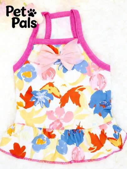 PET PALS 1 Pc Over-Printed Flower Pet Dress With A Bow Tie On Back