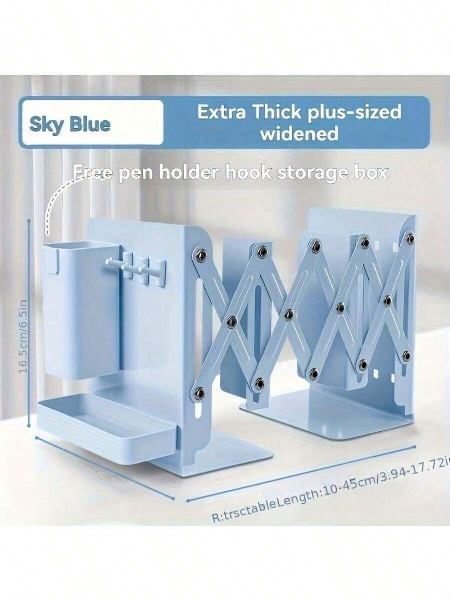 1 Set Of Heavy-Duty Metal Bookshelf With Pen Holder, Hooks, And Storage Box - Foldable Space-Saving Desktop Organizer With Thickened Shelf Brackets, Suitable For Home Offices, Schools, And Workspaces - Durable Multi-Functional Desktop Organizer With Pen Holders, Durable Metal Structure, Space-Saving Design, Book Storage, Desktop Storage, Pen Holders, Storage Boxes, Foldable Design, Sturdy Construction, Office Supplies, Modern Organizer, High-Quality Organizer, Office Professionals - 藍色 - 查看 1