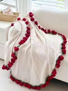 1pc Handmade Crochet Rose Flower Bouquet Shawl, Acrylic Material, Elegant & Fluffy, Lily Of The Valley Pattern, With Milk Rose Tassel, Can Be Used As Shawl, Bedspread, Sofa Blanket, Ideal Gift For Valentine's Day, Mother's Day, Gift For Mom - A - View 6