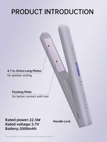 HYUNDAI 无绳直发器，智能恒温，3档温度设置，便携式电气石陶瓷直发/卷发器