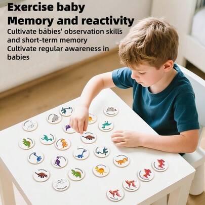 Juego de ajedrez de dinosaurio de madera para niños, juego interactivo de tablero para entrenamiento de memoria y habilidades cognitivas entre padres e hijos, juego de rompecabezas y memoria de dinosaurios, juguete educativo para la primera infancia que entrena la concentración y el pensamiento lógico de manera divertida y duradera.