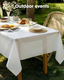 Premium Thickened Disposable Tablecloth Rectangle 54" X 108", Waterproof Oil-Proof Plastic Table Cover, Easy Cleanup Party Supplies For Dining, Camping, Holiday & Outdoor Events - Available In 2-12 Packs - trắng - Xem 5