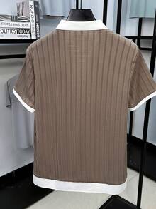 Áo polo nam tay ngắn cổ phối màu tương phản, chất liệu jacquard đục lỗ, kiểu dáng thường ngày. - Cà phê nâu - Xem 3