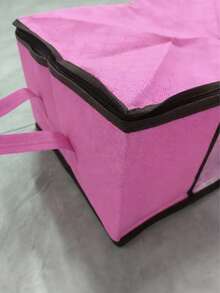 Non-Woven Fabric Storage Bag With Zipper And Handles, Space-Saving Collapsible Square Organizer For Clothes, Blankets, Comfortable, Classic Design, Sturdy Construction, Tear-Resistant Material, Home Goods, Stackable Organizer, Clothing Storage, Small Space Living - Multicolor - View 3