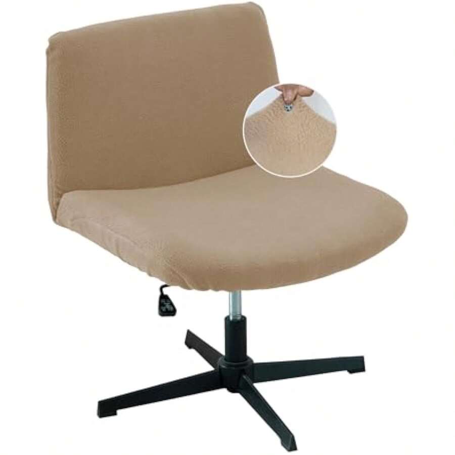 Berber Fleece Criss Cross Chair Cover, Stretch Mid Back Wide Armless Accent Chair Slipcover, Exquisite Vanity Chair Cover For Dorm Home Desk Office Chair Variant 7 - Áo khoác lông cừu Berber màu kaki - Xem 1