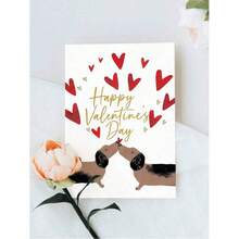 1pc Cute Dachshund Couple Valentine's Day Greeting Card, Sweet Puppy Kissing Heart Card, Gift For Couples, Lovers And Dog Lovers