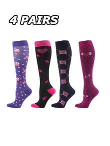 4/8 Pares de Meias de Compressão com Laço Rosa para Mulheres e Homens, Melhor Suporte para Esportes, Corrida, Ciclismo, Viagens de Avião, Presente para Namorada, Mãe, Avó, Professor, Dia dos Namorados - Multicolorido - Visão 14