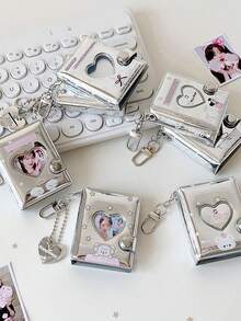 1本闪亮2英寸银色心形镂空相册，卡通星星贴纸收纳册，签名/身份证卡夹 - 彩色 - 查看 6
