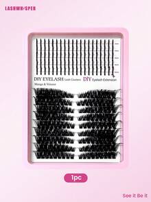 DIY Eyelash Extension Kit - Pointed Single Lashes, D-Curl Fluffy Lash Clusters, Manga Fairy Style - Pink - View 12