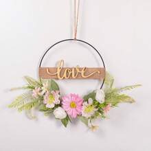 1 pieza Corona floral artificial, corona de aro floral de primavera/verano, corona circular de hierro con flores y hojas artificiales, decoración de bienvenida para pared, puerta, ventana, decoración del hogar, adorno colgante para boda - Multicolor - Ver 47