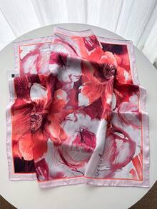 1pc New French Elegant Elegant Natural Ink Peony Print Scarf, Faux Silk 65*65cm Neckerchief, High-End Headscarf, Shawl, Suitable For Outings, Dates, Festivals, Parties, Gifts, Matching - Multicolor - View 7