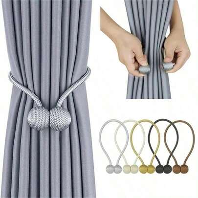 1pcs Magnetic Curtain Tiebacks With Tie Strings, Earphone Shaped Curtain Clips, No Drill Curtain Holdbacks