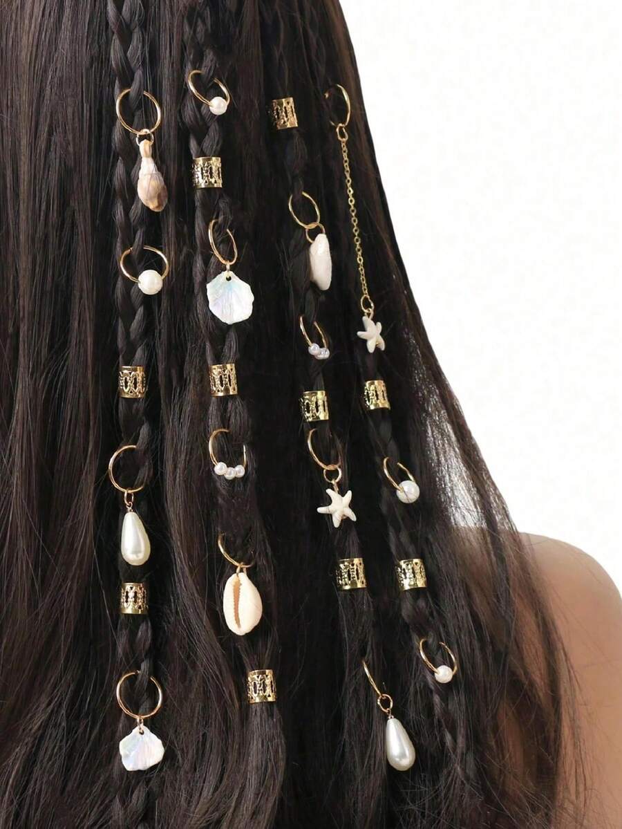 26 chiếc vòng cài tóc tết cho nữ, kẹp tóc tết đi biển và nghỉ hè, hình sao biển, vỏ sò, ngọc trai, phụ kiện tóc thời trang và độc đáo để chụp ảnh, kẹp tóc, phụ kiện đội đầu, ghim cài tóc - trắng - Xem 1