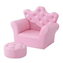 Sofá infantil de brincar, sofá infantil com pufe, sofá infantil de brincar com tema de princesa, mini sofá para um cantinho aconchegante, berçário, sala de jogos, quarto, rosa - Rosa Melancia - Ver 1