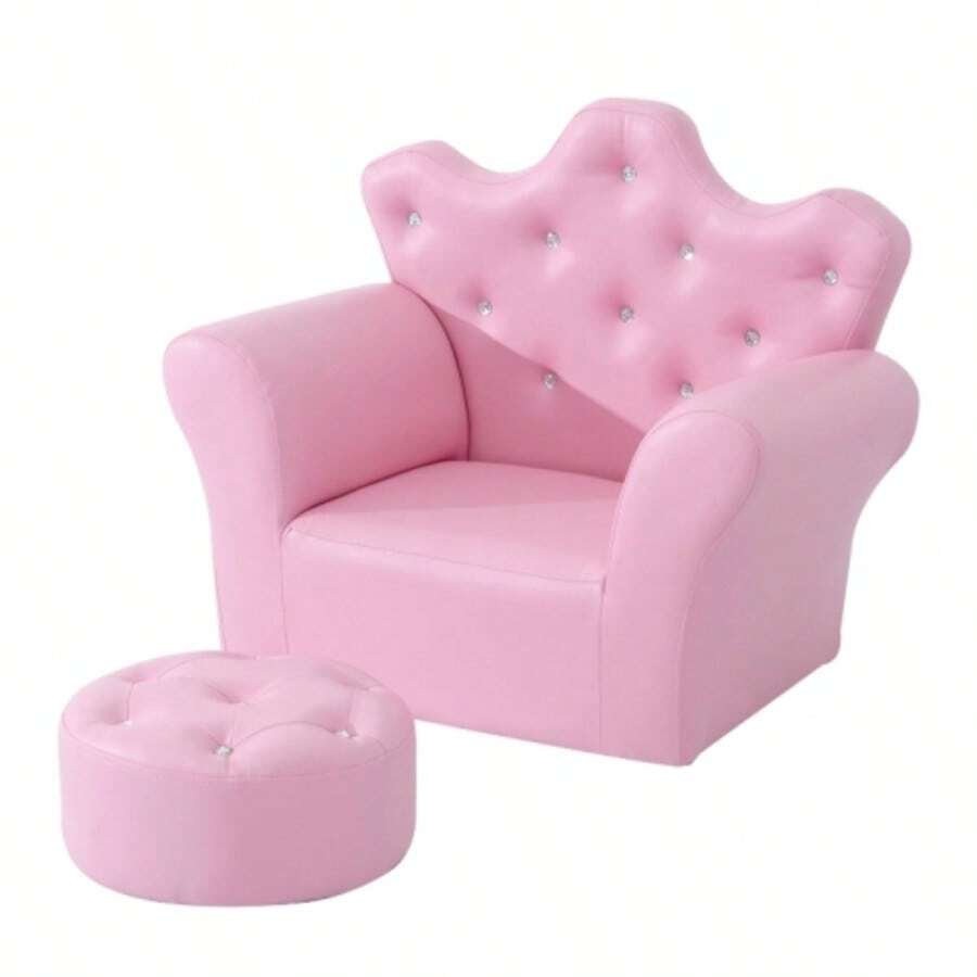 Sofá infantil de brincar, sofá infantil com pufe, sofá infantil de brincar com tema de princesa, mini sofá para um cantinho aconchegante, berçário, sala de jogos, quarto, rosa - Rosa Melancia - Ver 1
