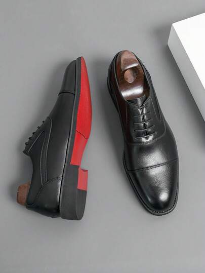 男士正装鞋 - 奢华复古设计师男士黑色皮鞋，优雅绅士社交红底鞋，舒适圆头德比鞋，价格亲民的高端质感系带纯色软皮休闲日常鞋，简约时尚商务正装通勤鞋，搭配西装的皮鞋，适合办公室、派对、婚礼、新郎、舞会、约会、节日礼物，春秋季男鞋，品牌返校学院牛津鞋