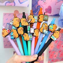 15pcs Creative Minimalist Capybara Shaped Retractable Ballpoint Pens, Cartoon Capybara Series Clickable Neutral Pens, Assorted Colors - Black - View 7